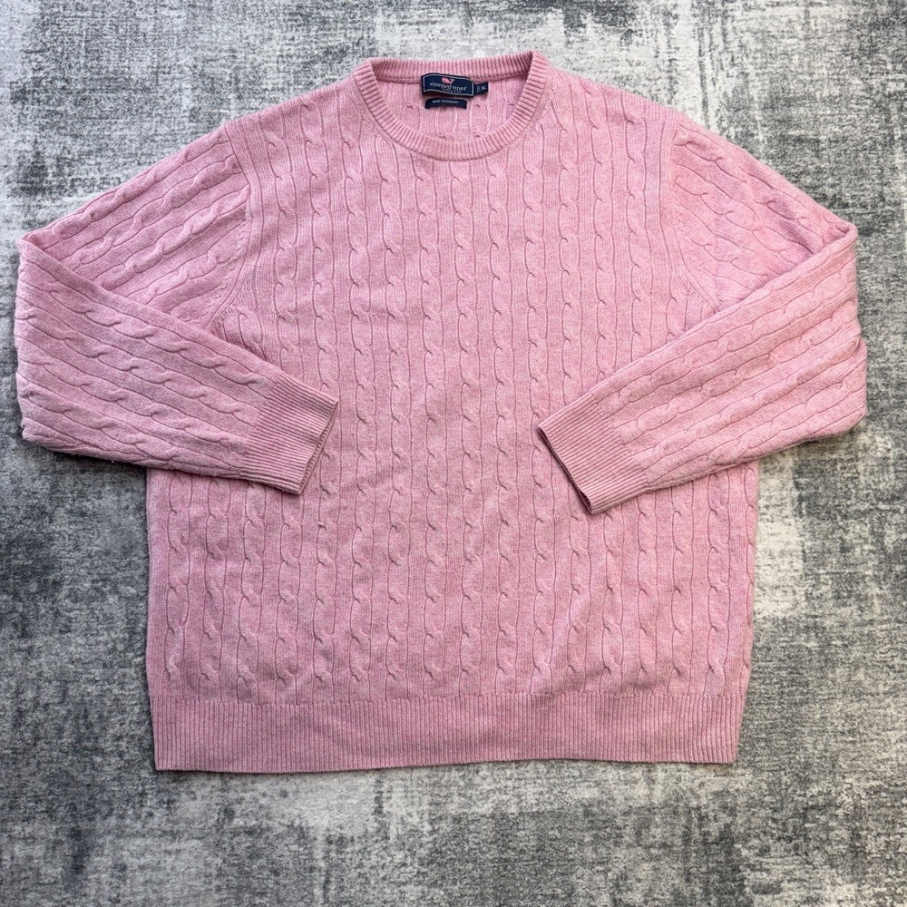 Vineyard Vines Sweater Mens XL Pink Cable Knit Merino Wool Cashmere Preppy Ivy
